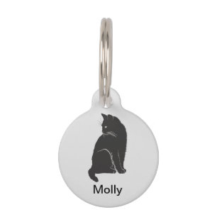 Black Cat On Light Grey Pet Tag