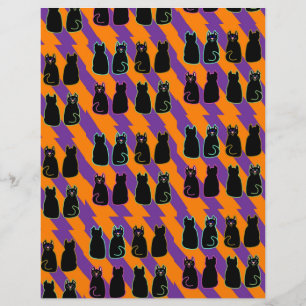 Black cat on orange and purple stripes pages