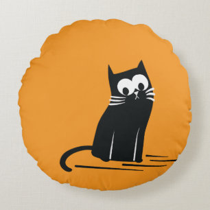 Black Cat on Orange – Kids  Round Cushion
