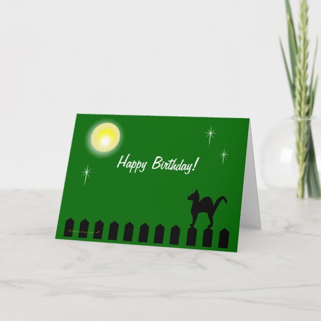 Black Cat on Picket Fence Funny Custom Birthday Card (Front)