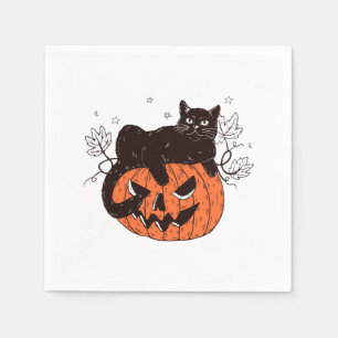 Black Cat On Pumpkin Face Halloween Costume Spooky Napkin