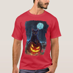 Black Cat On Pumpkin   Full Moon Halloween Costume T-Shirt
