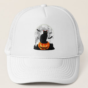 Black Cat On Pumpkin Full Moon Halloween Costume Trucker Hat