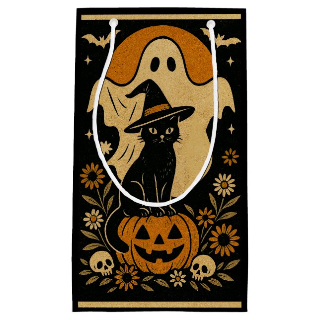 Black Cat on Pumpkin Halloween Gift Bag – Spooky (Front)