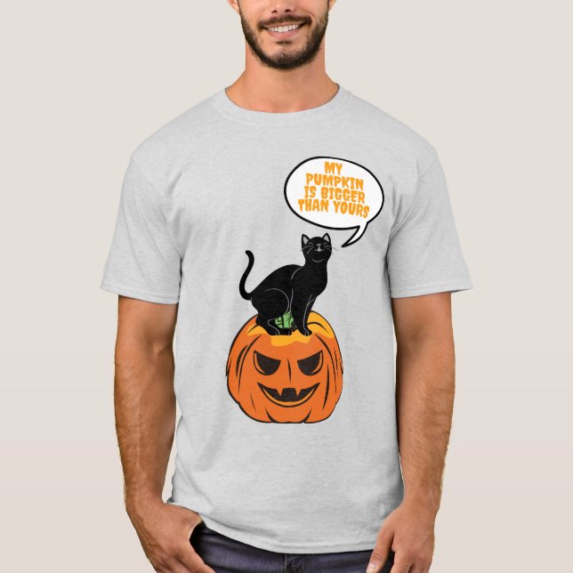 black cat on pumpkin, Halloween T-Shirt (Front)