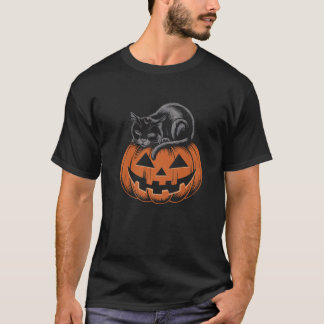 Black Cat On Pumpkin Haloween Cat Lovers Premium  T-Shirt