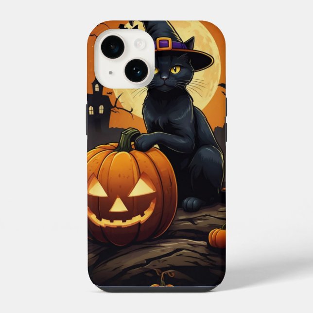 Black Cat on Pumpkin iPhone Case (Back)
