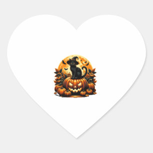 Black Cat On Pumpkin Scary Halloween Black Cat Cos Heart Sticker