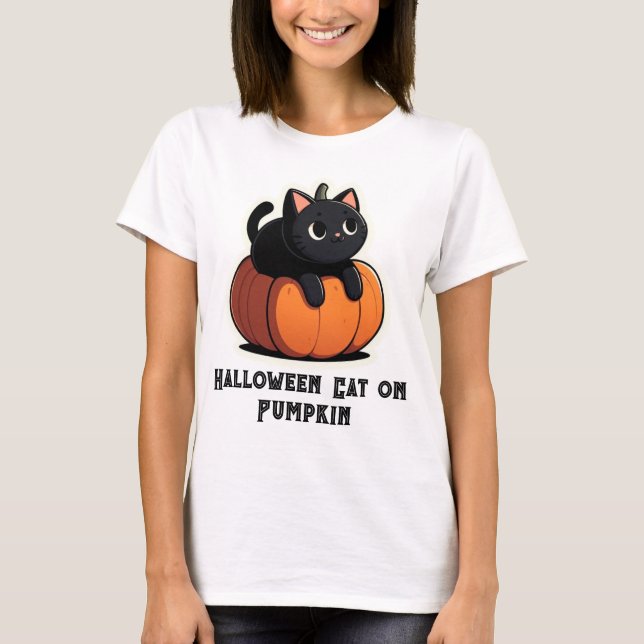 Black Cat on Pumpkin T-Shirt (Front)