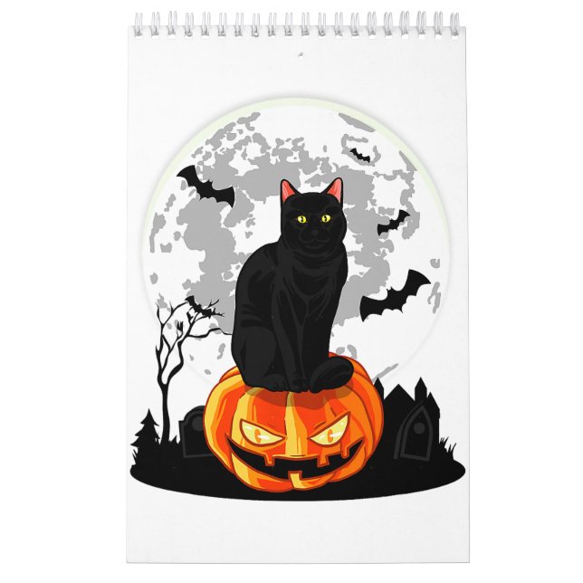 Black Cat On Pumpkin T-Shirt - Full Moon Halloween Calendar (Cover)