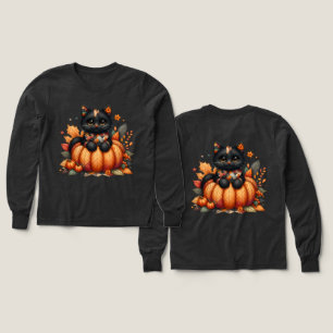 Black Cat on Pumpkin with Autumn Quilt Pattern