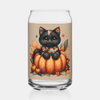 Black Cat on Pumpkin with Autumn Quilt Pattern