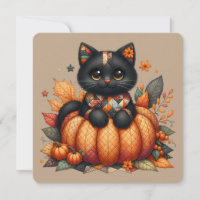 Black Cat on Pumpkin with Autumn Quilt Pattern