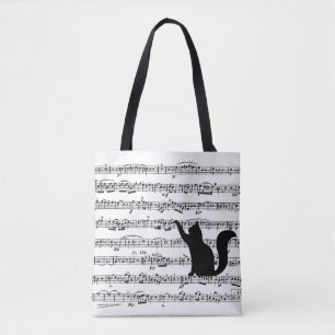 Black Cat On Sheet Music Tote Bag