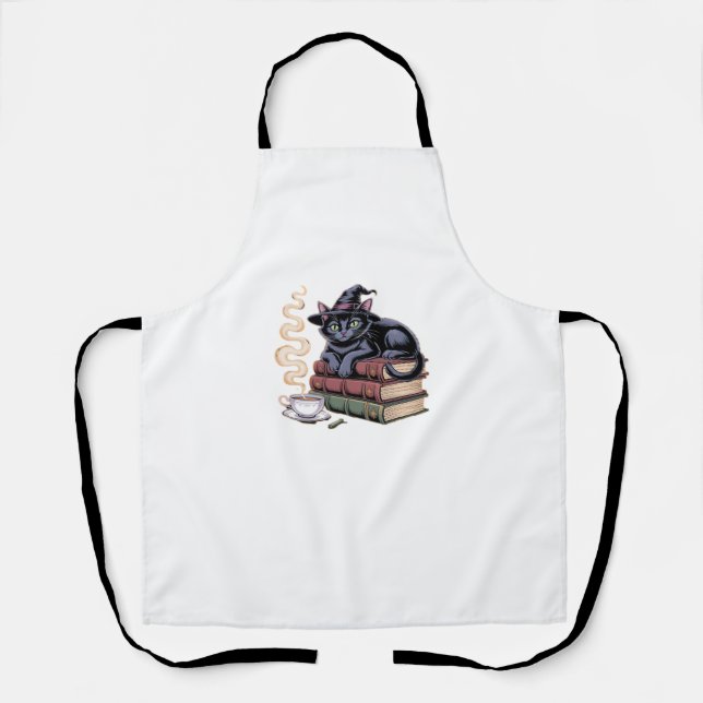 Black Cat on Spell Books Classic T-Shirt Apron (Front)