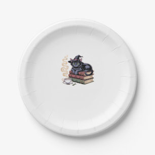 Black Cat on Spell Books Classic T-Shirt Paper Plate