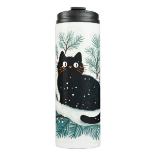 Black cat on the Christmas tree cute Thermal Tumbler