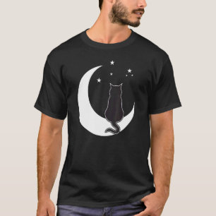 Black Cat on the Crescent Moon by the Starligh T-Shirt
