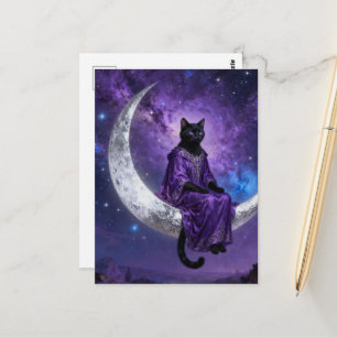 Black cat on the crescent moon postcard