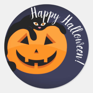 Black Cat on the Moon Halloween Classic Round Sticker