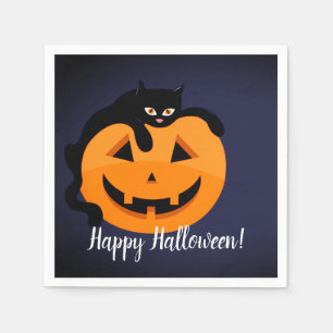 Black Cat on the Moon Halloween Napkin