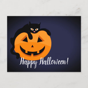 Black Cat on the Moon Halloween  Postcard