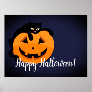 Black Cat on the Moon Halloween Poster