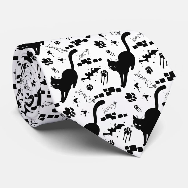 Black Cat on the street Tie (Rolled)
