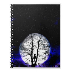 black cat on tree spiral notebook