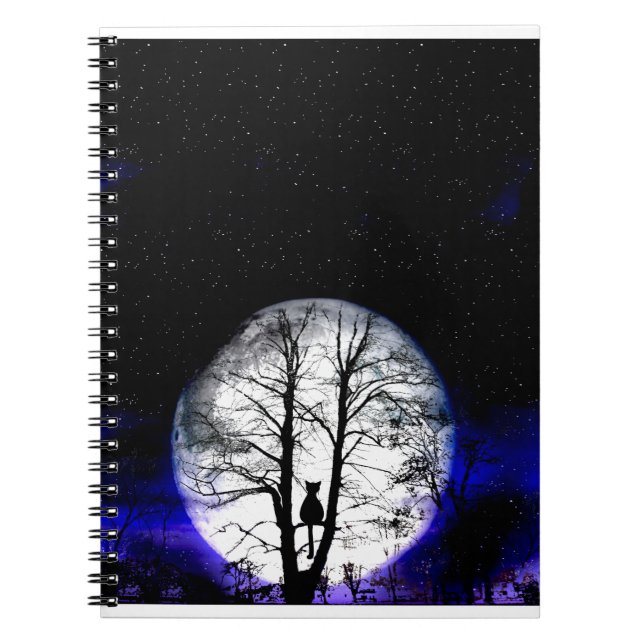 black cat on tree spiral notebook (Front)