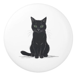 Black cat on white background door pull
