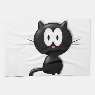 Black Cat on white background Tea Towel