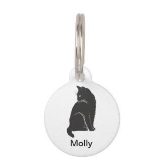 Black Cat On White Pet Tag
