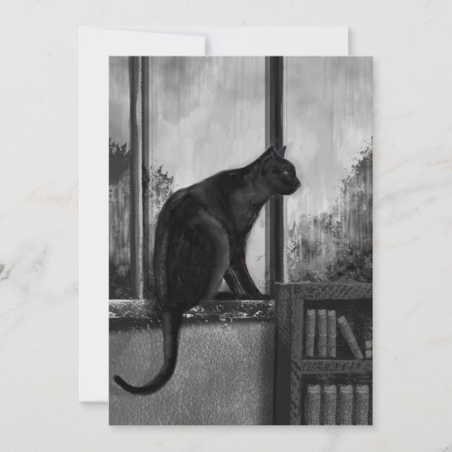 Black cat on window sill- Card (Front)