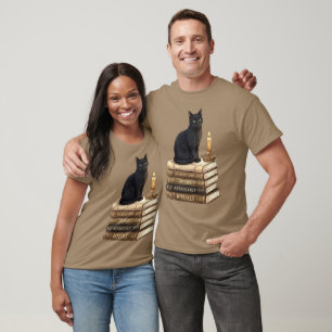 Black Cat on Witchy Books T-Shirt
