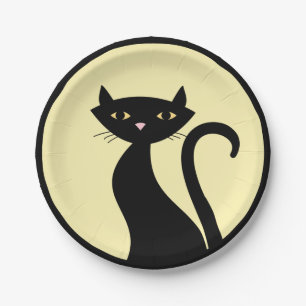 Black Cat on yellow Paper Plate