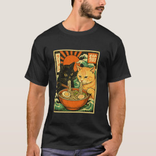 Black Cat Orange Cat Slurping Ramen Japanese Cat R T-Shirt