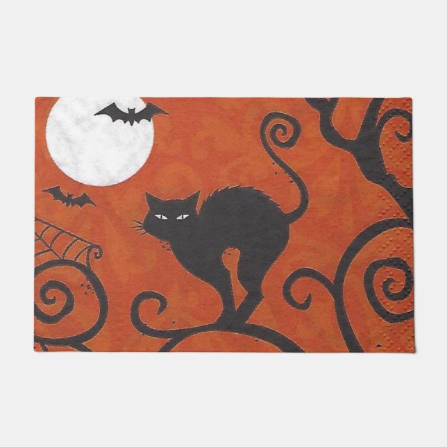 black cat orange doormat (Front)
