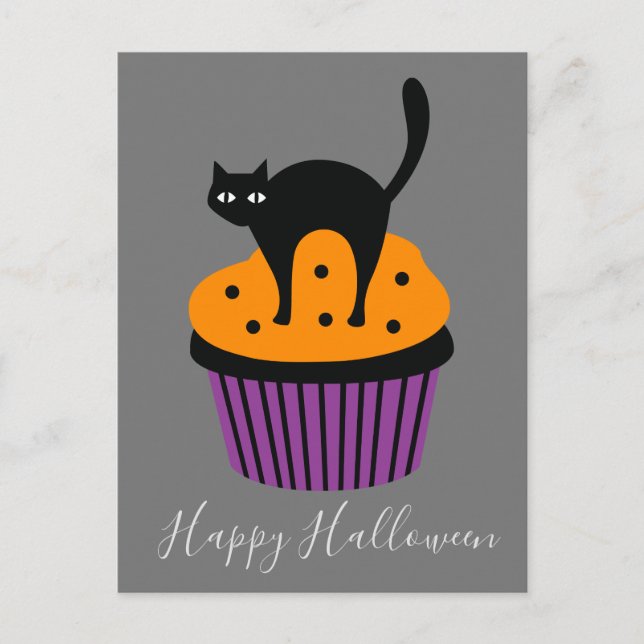 Black cat orange Halloween theme Postcard (Front)