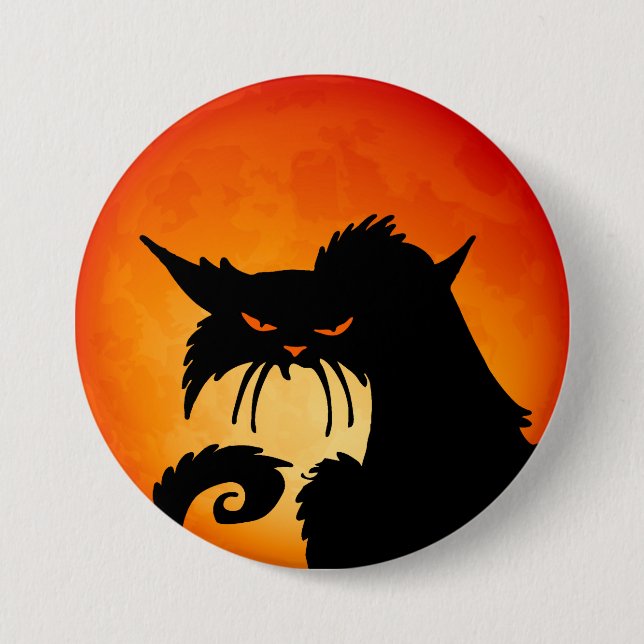Black Cat Orange Moon 7.5 Cm Round Badge (Front)