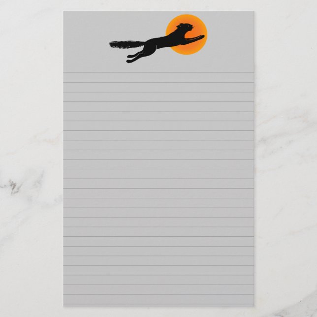 Black Cat Orange Moon Halloween Lined Stationery (Front)
