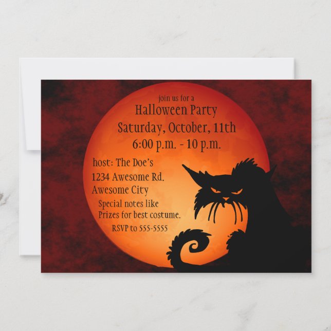 Black Cat Orange Moon Invitation (Back)