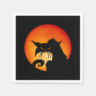 Black Cat Orange Moon Napkin