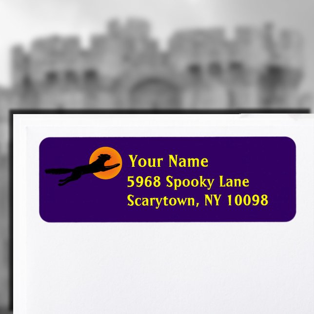 Black Cat Orange Moon Purple Halloween Labels (Black Cat Orange Moon Purple Halloween Return Address Labels)