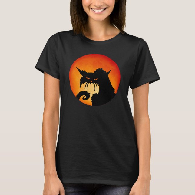 Black Cat Orange Moon T-Shirt (Front)