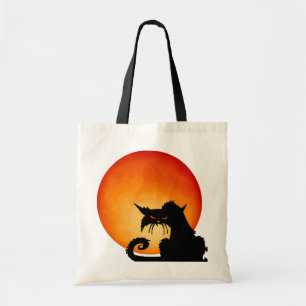 Black Cat Orange Moon Tote Bag