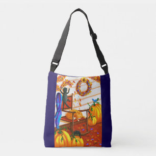 Black Cat Orange Tabby Cat Fall Pumpkins Crossbody Bag