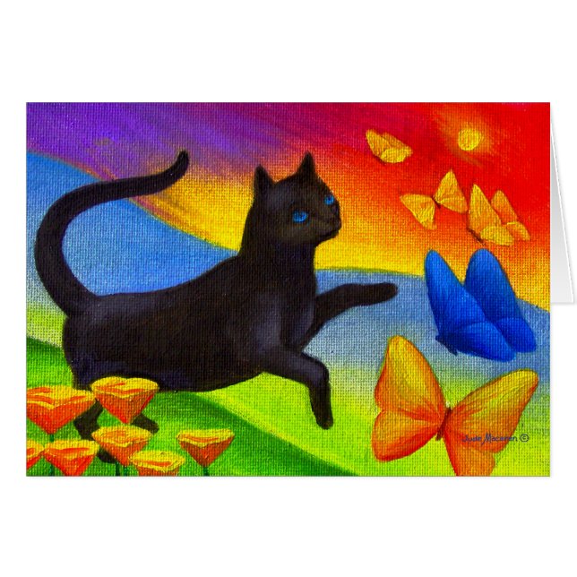 Black Cat Painting Butterflies Art - Multi (Front Horizontal)