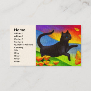Black Cat Painting Butterflies Art - Multi Business Card