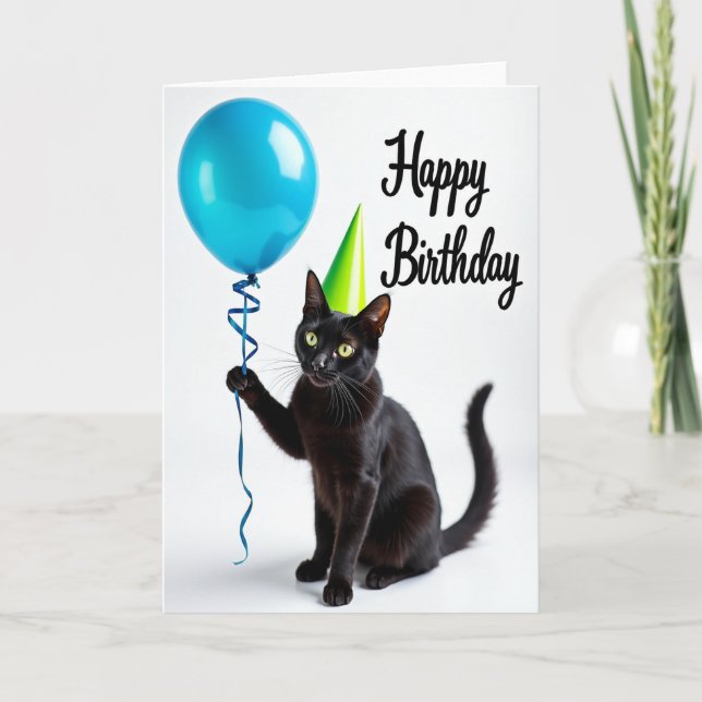 Black Cat Party Birthday Card (Front)